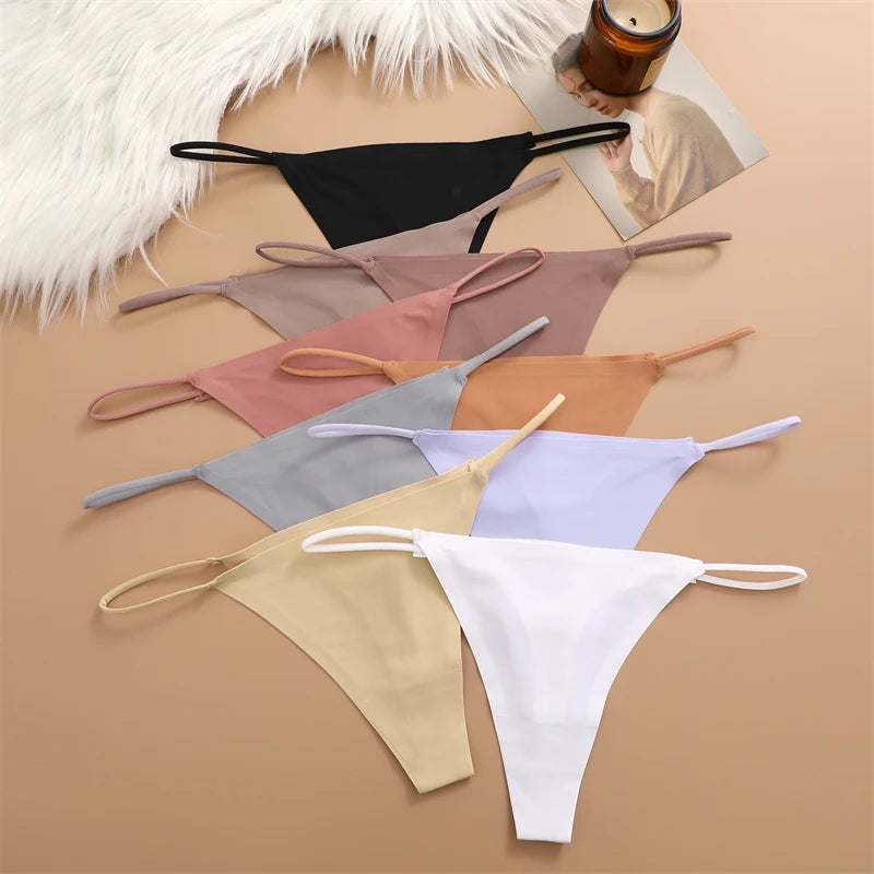 5PCS Seamless Underpants Women Ice Silk Thongs Sexy Low Waist Bikini T-back Female Solid Color Traceless G-String Panties XS-XL