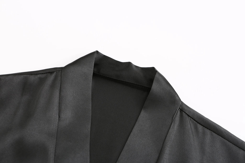 Black Women Silky Satin Robe Wedding Bridal Party Bride Bridesmaid Robes Kimono Loungewear Dressing Gowns