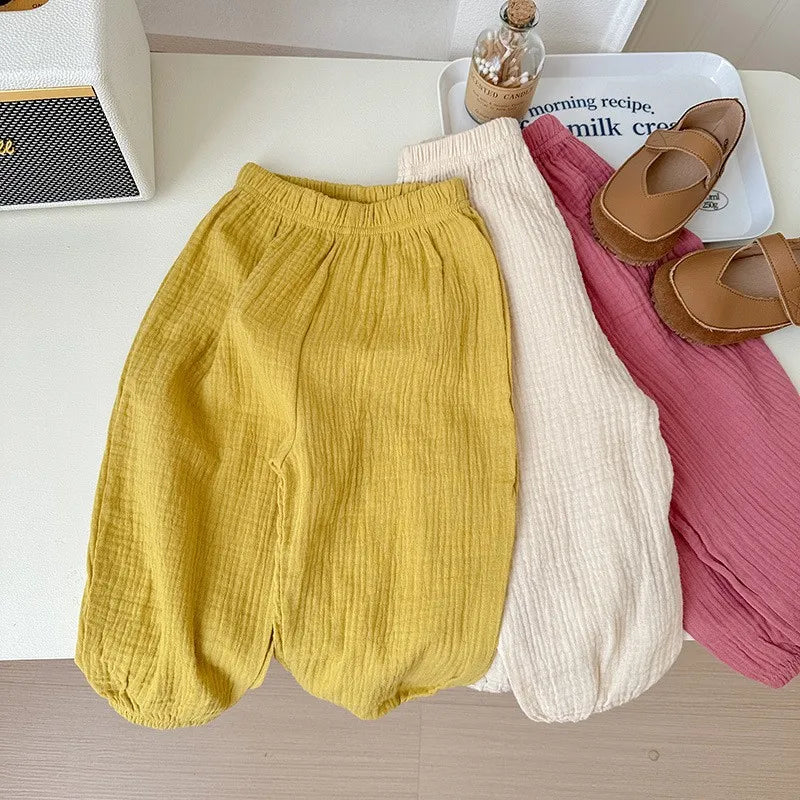 Solid Color Simple Children's Pants Summer Clothing Thin Loose Kids Anti-mosquito Pants Baby Girls Bloomers Casual Trousers