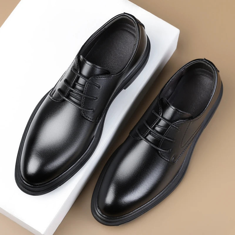 Lace-up Solid Oxford Shoes for Men Solid Color Formal Dress Footwear Fashion Casual Shoes Man Leather Derby Flats Comfy Sneakers