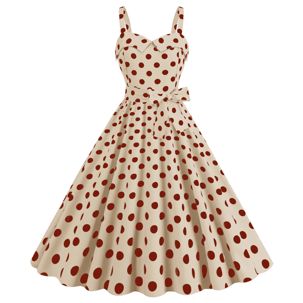 Elegant Women Pink Polka Dot Dress Summer Robe Hepburn 1950s 60s Vintage Sexy Halter Rockabilly Retro Party Dresses 2026 Vestido