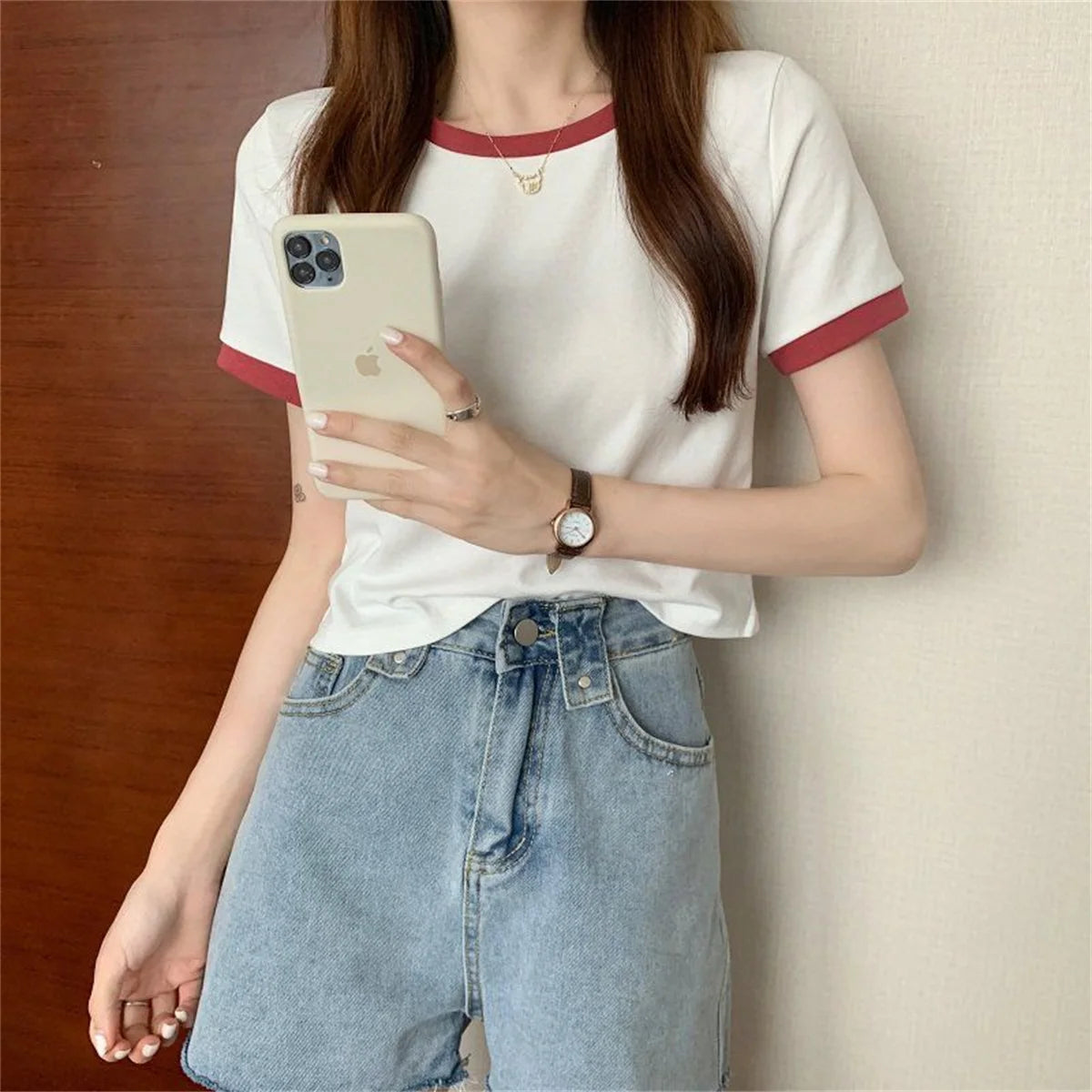 Fashion Patchwork T-shirts Women Basic Tee Casual Oversized Tops Quality Unisex Short Tshirts Tees Girl Summer Clothing Tops