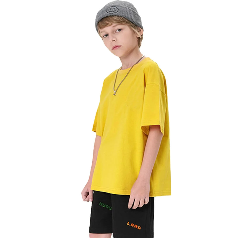 2-16 Years Boys Tshirts Cotton Short Sleeve Girls Clothes Summer Solid T-shirt Teenage Children Tees Kids Korean Top Baby  Cloth