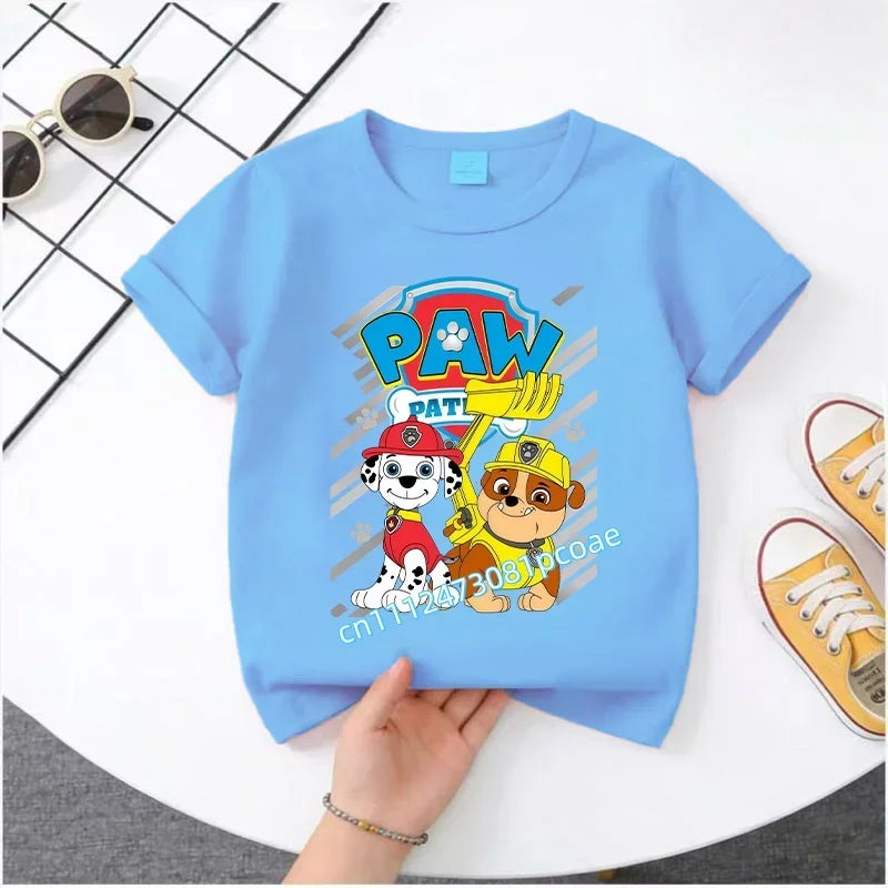 PAW Patrol Summer Short-Sleeved 1-12 Years Old Children's Pure Cotton T-Shirt Boys' Sports Shirt Girls' Casual Top Cartoon Print