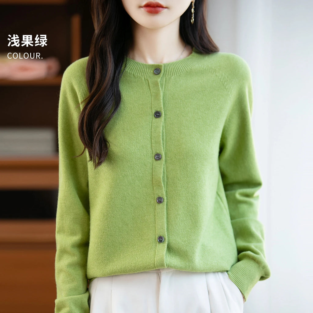 Classic Merino Wool Woman Sweater Basic Female Autumn Winter Knitted Cardigan Elegant Ladies Cashmere Long Sleeve Clothing Tops