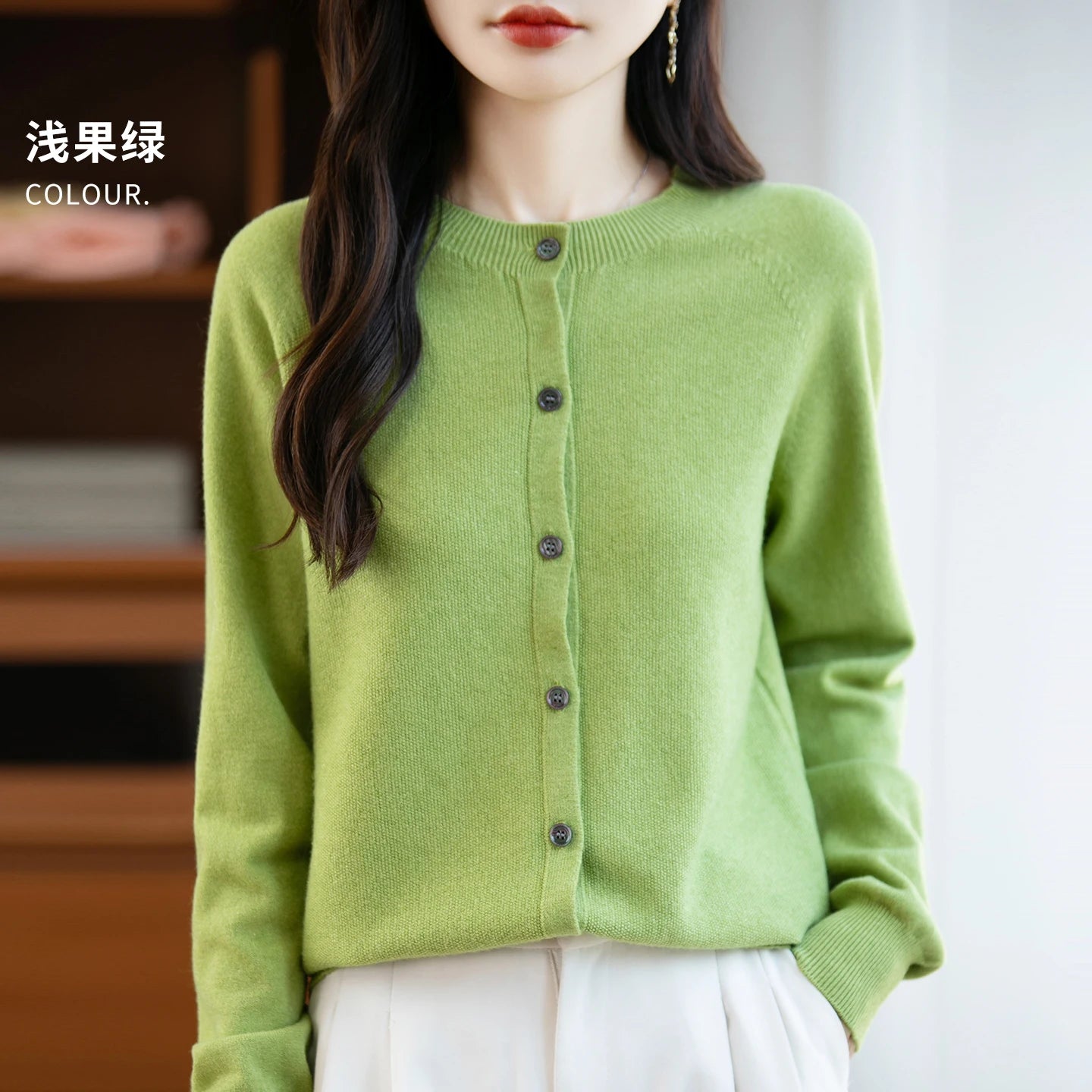 Classic Merino Wool Woman Sweater Basic Female Autumn Winter Knitted Cardigan Elegant Ladies Cashmere Long Sleeve Clothing Tops