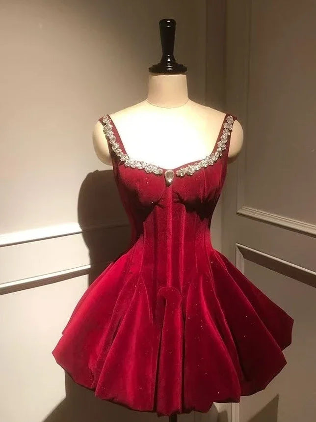 Gothic Red Lolita JSK Dress Women Spaghetti Strap Ruffle Tulle Skirt Chain Bow Decor High Low Hem Vintage Princess Party Dress
