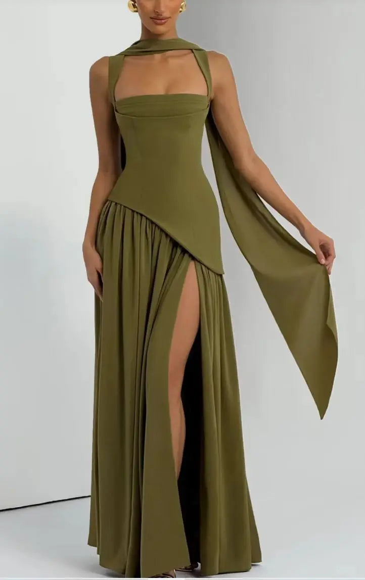 Mingmingxi Women's Lace Up Maxi Dress Sleeveless Adjustable Spaghetti Straps Party Dress with Scarf Summer Vacation Outfit