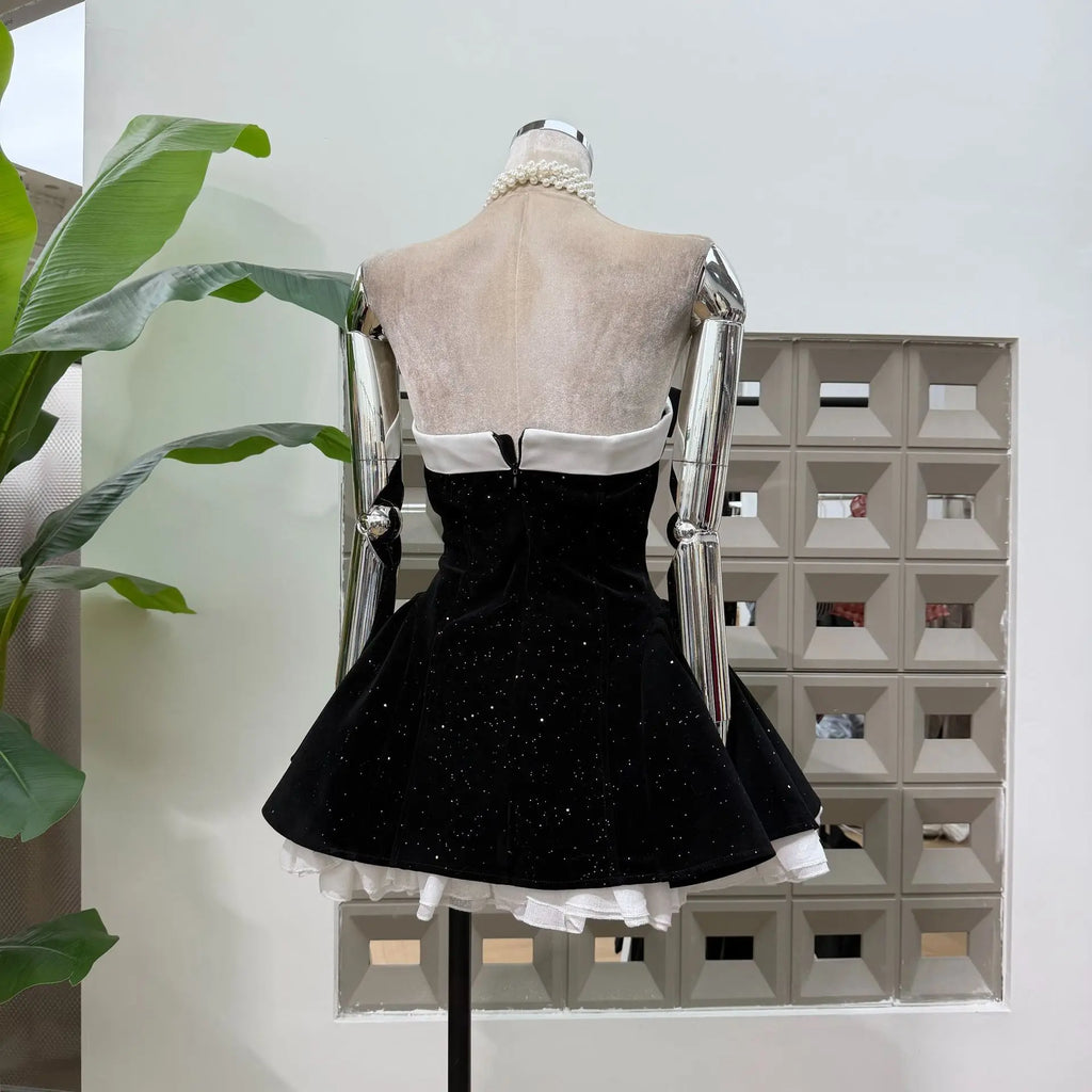 Women Sexy Strapless Backless Polka Dot Bow A Line Dress Party Birthday Evening Ball Gowns Nightclub Show Wear Fashion Vestido