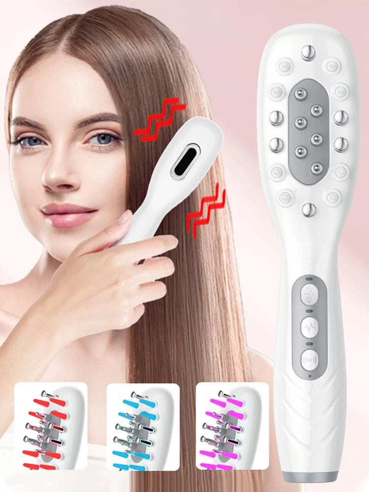 Electric Hair Growth Comb Oil Applicator Red Blue LED Vibration Head Massage Brush Comb EMS Stimulates Scalp Anti-Hair Loss