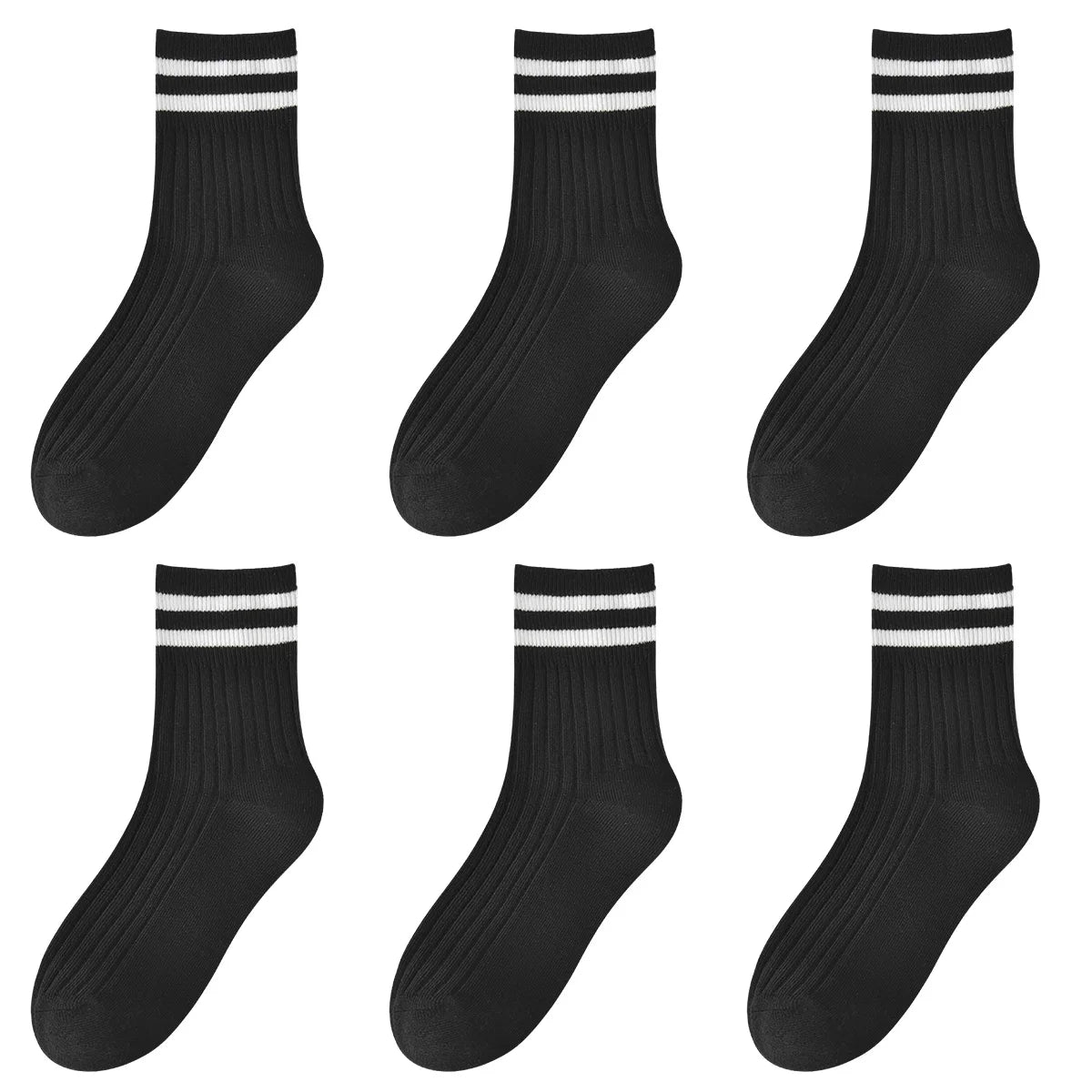 Kids Boys Girls Cotton Socks - Seamless Double Needle Ribbed 2-Stripe, Teens Students All Season School Home Sports Socks