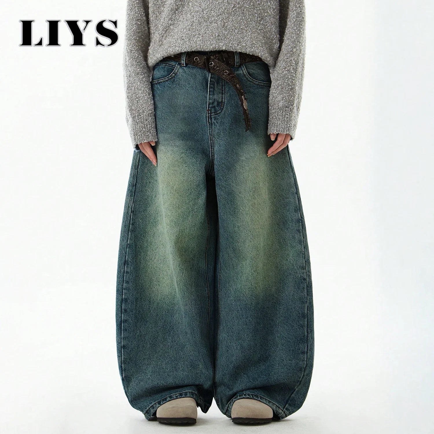 Men's Wear Blue Wide-Leg Denim Pants Baggy Jeans Vintage Three-Dimensional Cut Curved Knife Jeans Loose Fit Summer New Trend