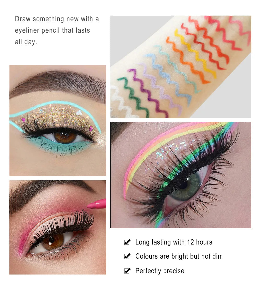 Waterproof Creamy Eyeliner Pencil Set Long Lasting Smooth Gel Professional Eye Makeup Vibrant Colors Kit