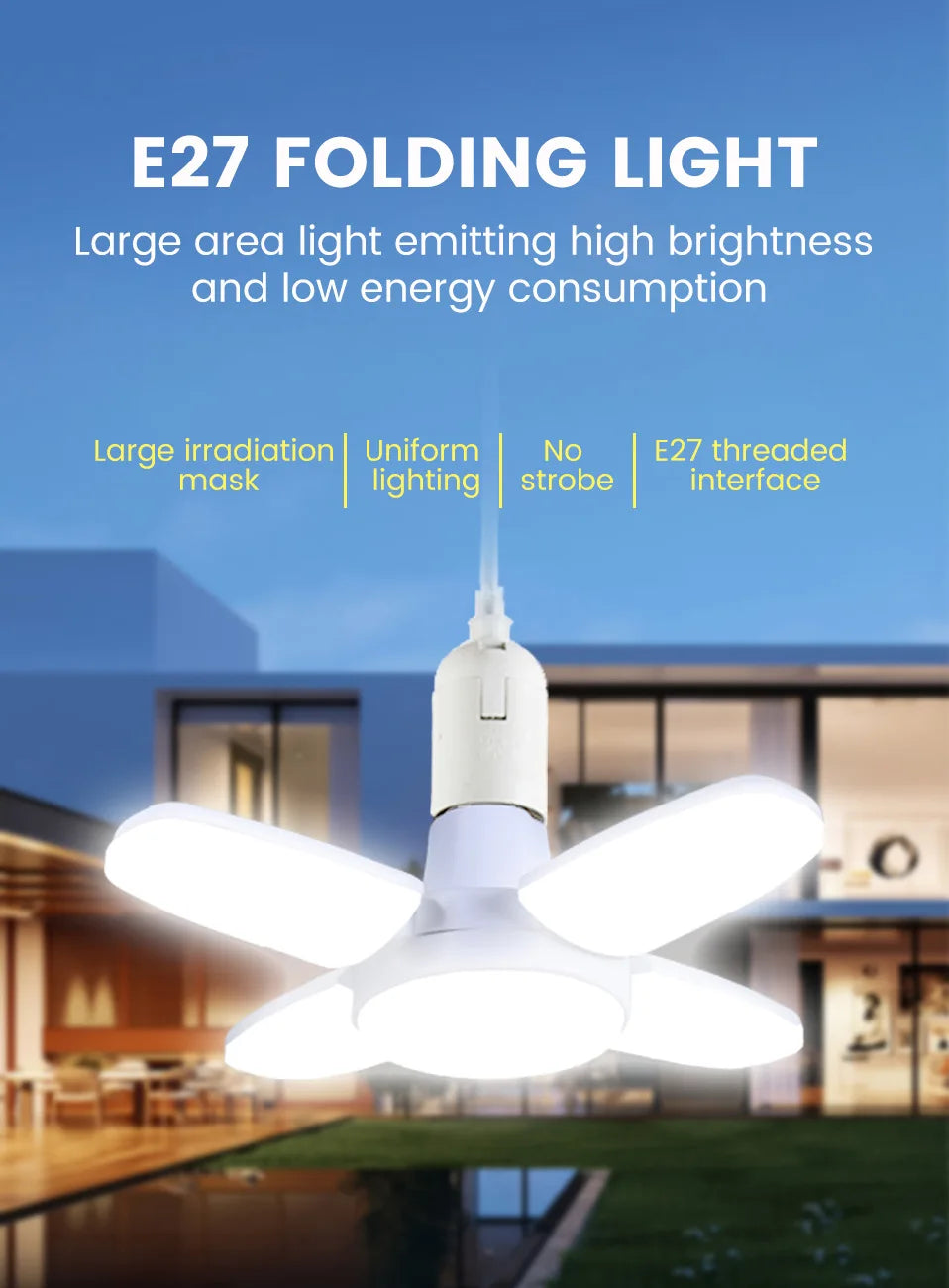 E27 Fan Shape Foldable LED Bulb AC220V/110V Deformation for Home Ceiling Light Warehouse and Garage White Light6500K Bulb