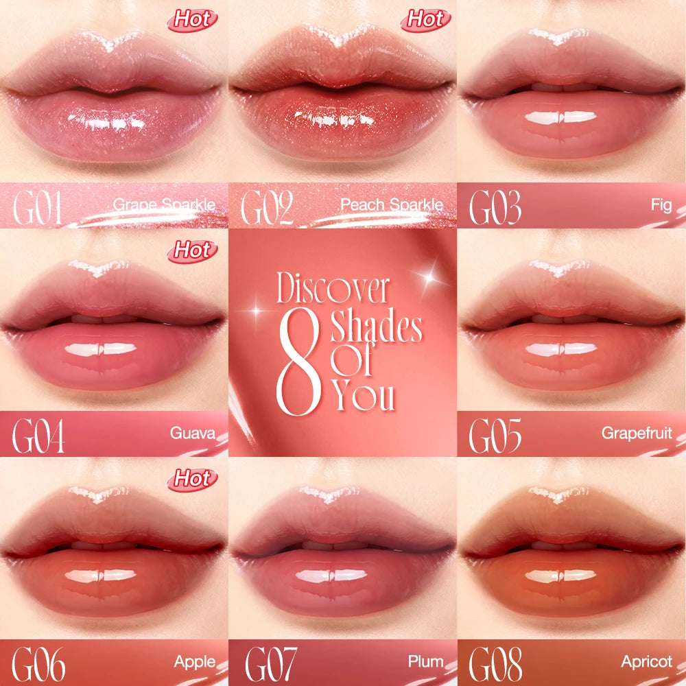 O.TWO.O Liquid Lip Gloss Lipstick Glossy Finish High-Shine Long Lasting Moisturize Non-Stick Glassy Lips Glossy Lip Stain Makeup