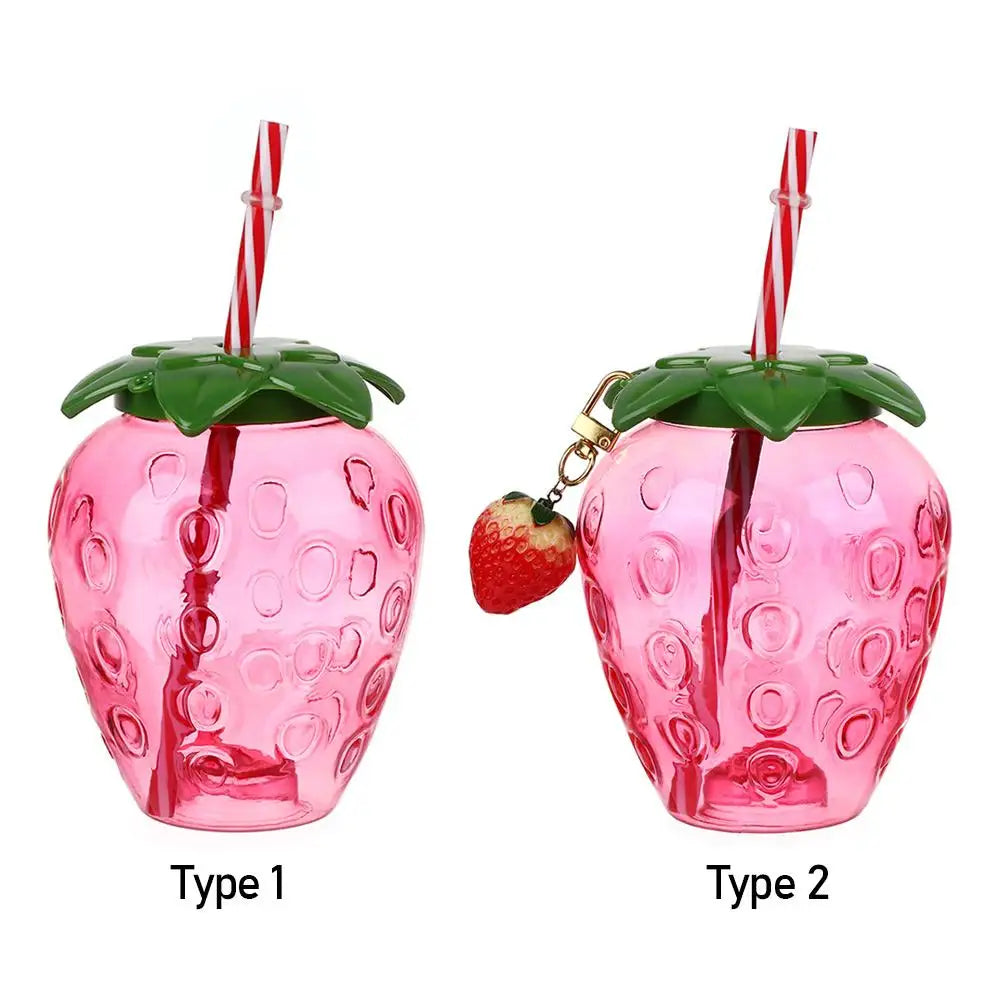 1pc Strawberry Straw Cup 500ml Summer Cute Cartoon Food Grade PP Wide Application Milk Coffee Straw Cup for Home Drinkware