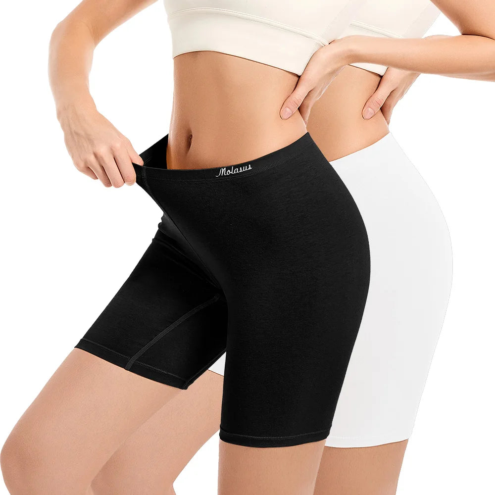 Molasus Womens Cotton Panties Biker Shorts Boxer Briefs Ladies Anti Chafing High Waisted Underwear for Work Sport Pregnant 1PC