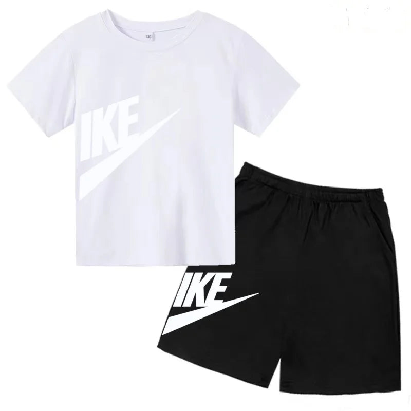 Children T-shirt+Shorts 2P Summer Clothing Fashion Letter Print Boy Girl Toddler 3-12Yrs Sports Short-Sleeved Casual Fashion Set
