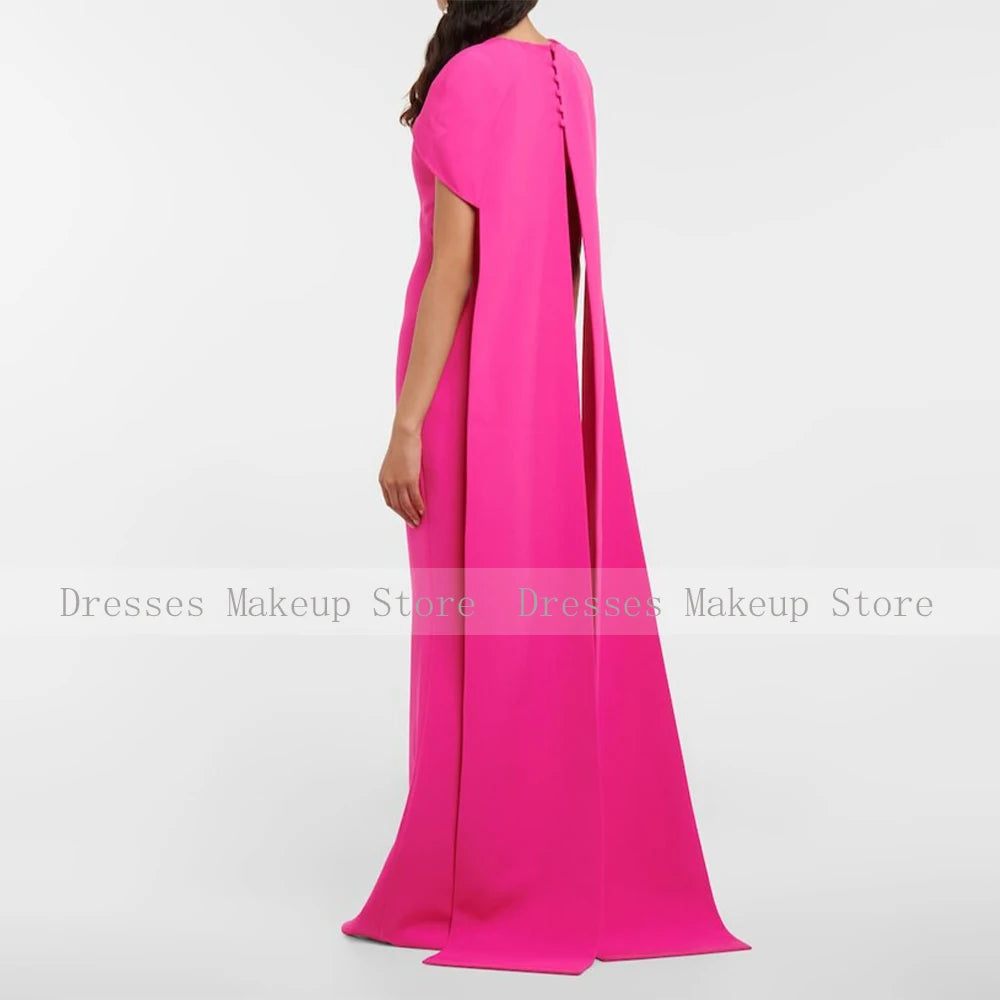 Customized Hot Pink Formal Evening Dresses Mermaid O Neck Elegant Wedding Guest Gowns Long Criss-Cross Watteau Train Prom Dress