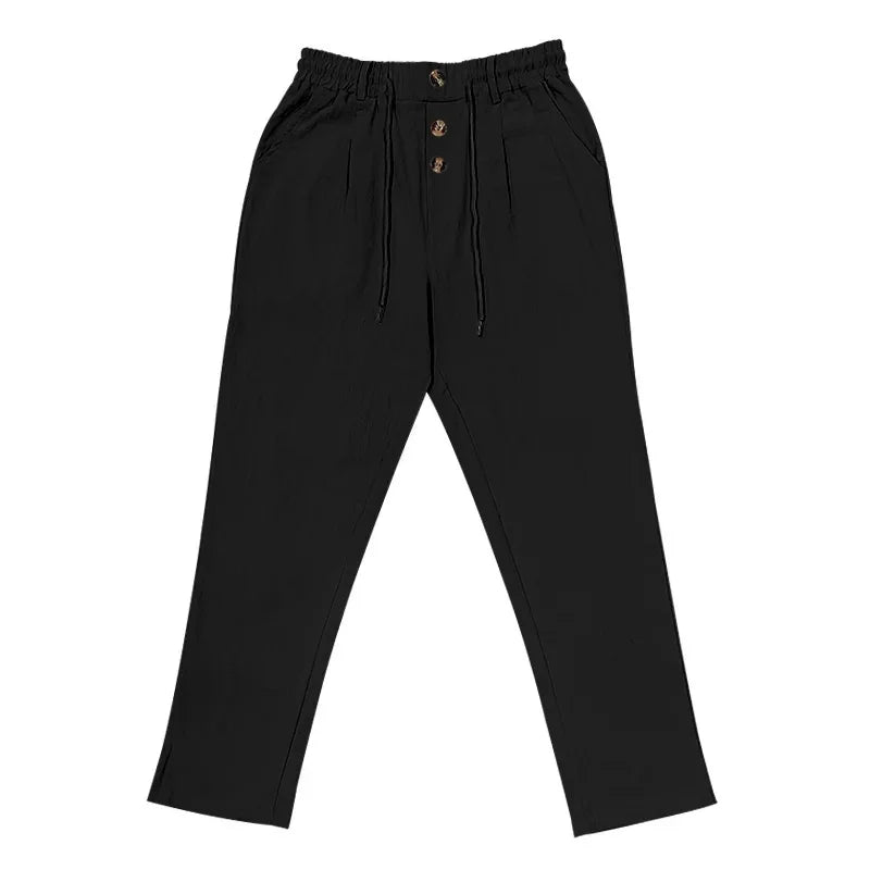 New men's cotton and linen casual breathable pants, fashionable street sport pants, beach and outdoor loose straight pants