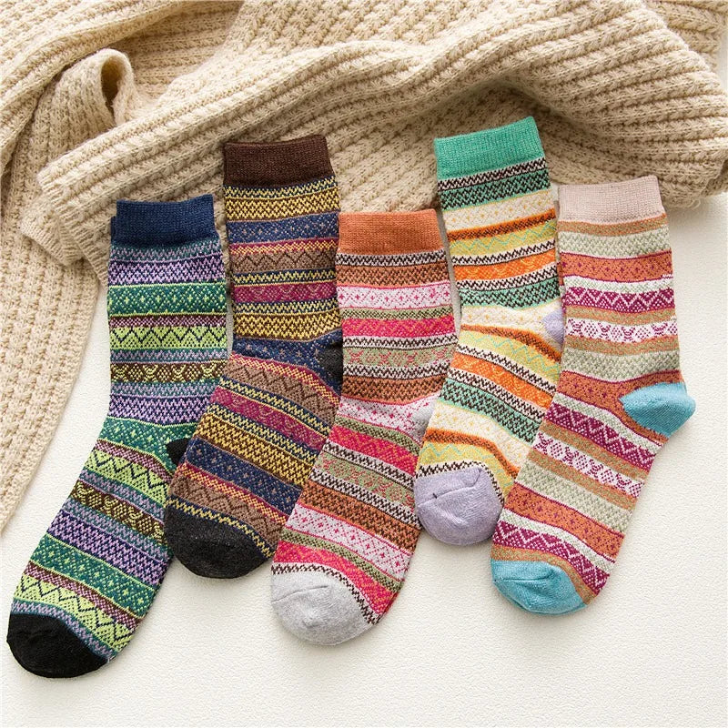 5 Pairs Women Winter Autumn Fashionable Mid Socks New Crew Ladies Happy Funny Novelty Dot Design Socks  ﻿