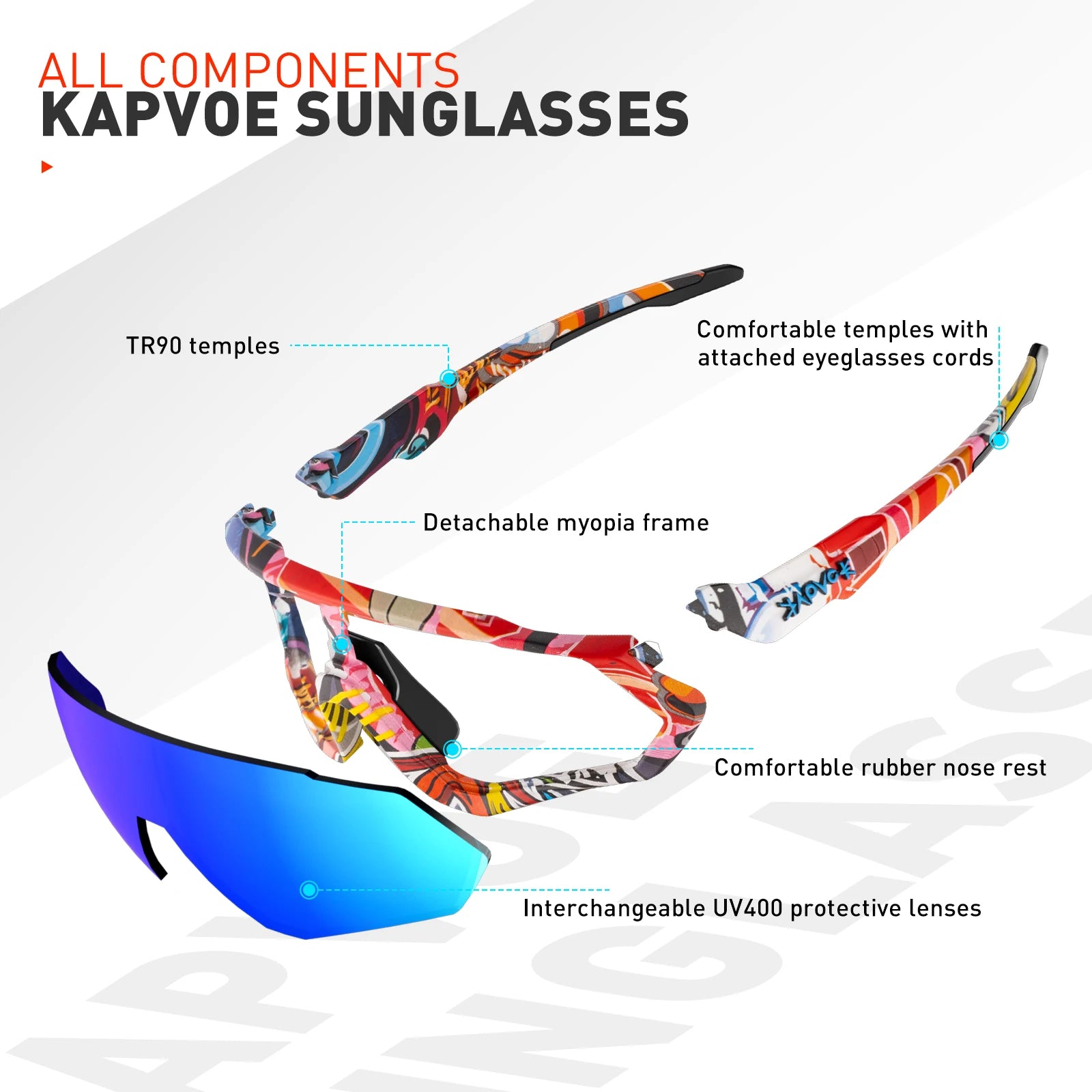 KAPVOE Polarised Cycling Glasses Outdoor Bicycle UV400 Goggles 5 Interchangeable Lenses Unisex Sports Sunglasses for Men Women