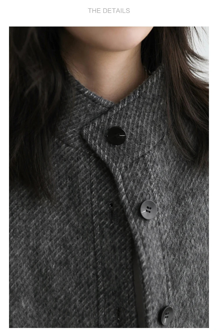CHIC VEN Women Short Woolen Coat New Stand Up Twill Texture Single Breasted Ladies Jacket Retro Woman Outwear Autumn Winter 2025