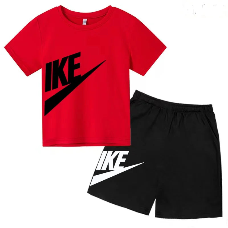 Children T-shirt+Shorts 2P Summer Clothing Fashion Letter Print Boy Girl Toddler 3-12Yrs Sports Short-Sleeved Casual Fashion Set