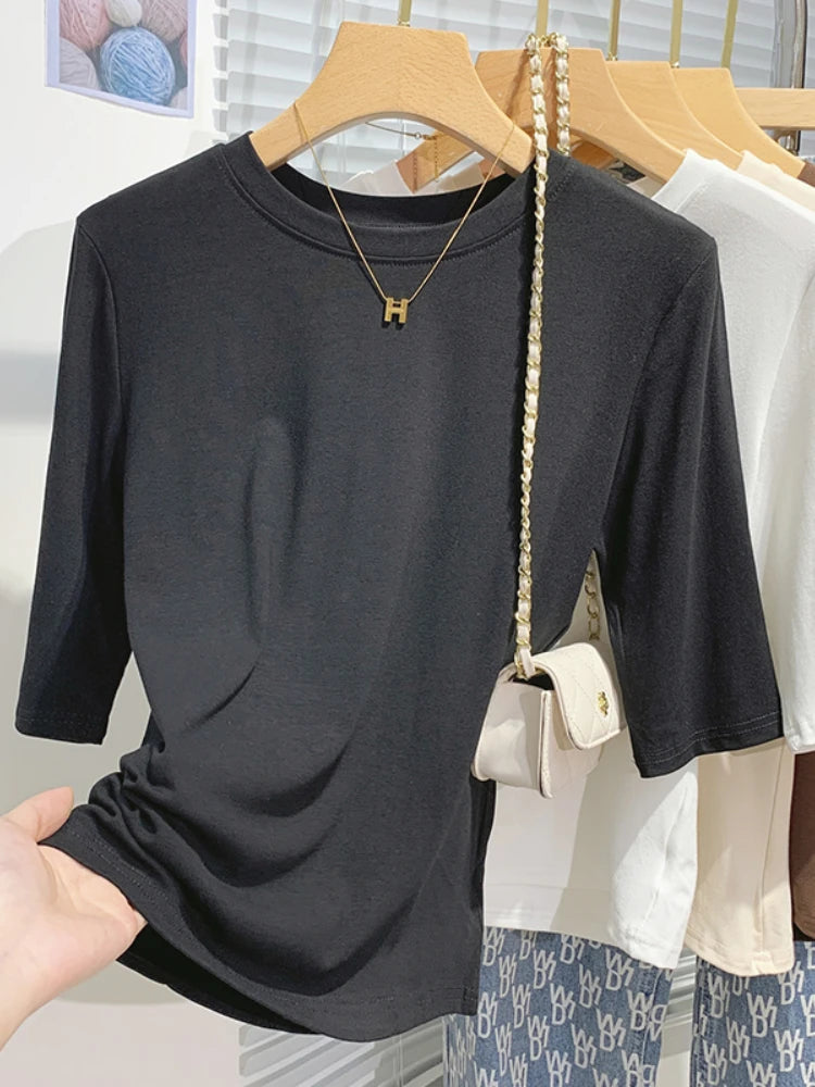 AOSSVIAO 2026 Summer 100% Cotton Women's T-shirt Bottoming Basic Crew Neck Fashionable Solid Lady Short Sleeve Tops Shirts