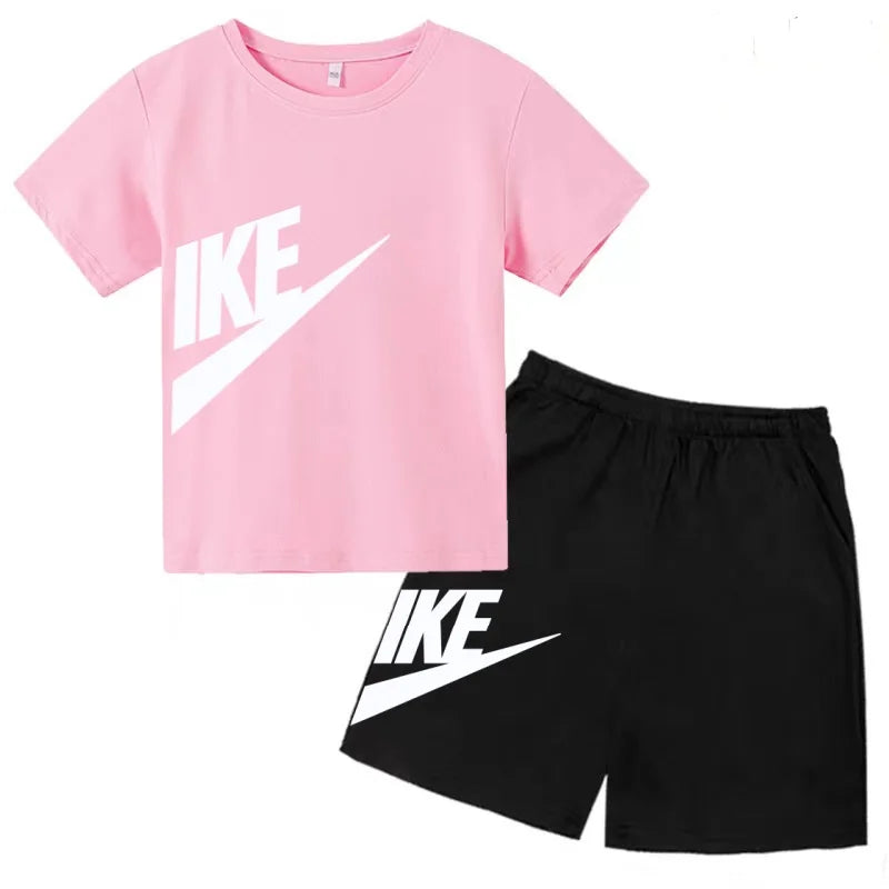 Children T-shirt+Shorts 2P Summer Clothing Fashion Letter Print Boy Girl Toddler 3-12Yrs Sports Short-Sleeved Casual Fashion Set