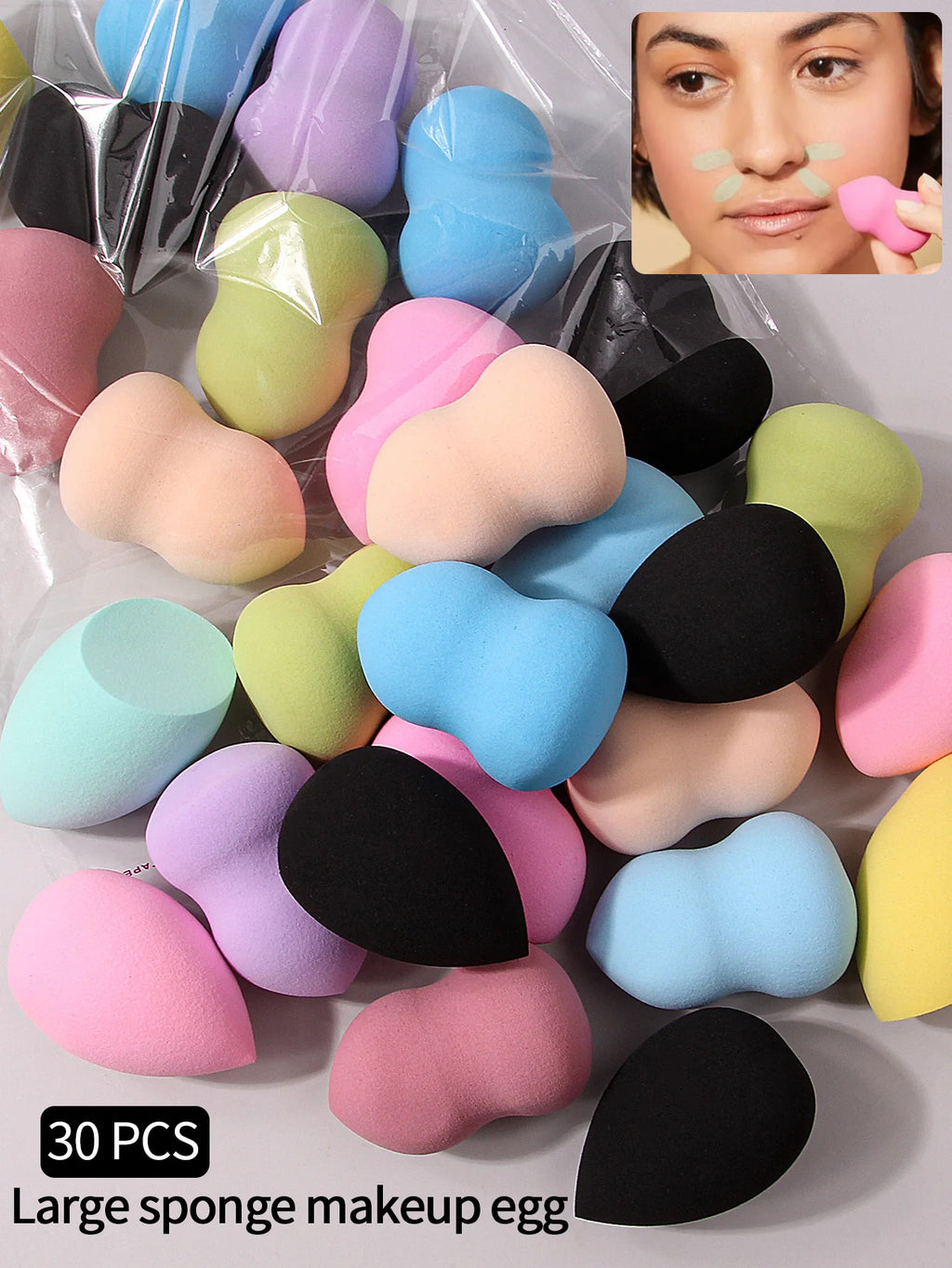 30pcs Powder Blending Makeup Sponge Beauty Egg Set  For Liquid Cream And Powder, Multicolor Without Latex Suitable For All