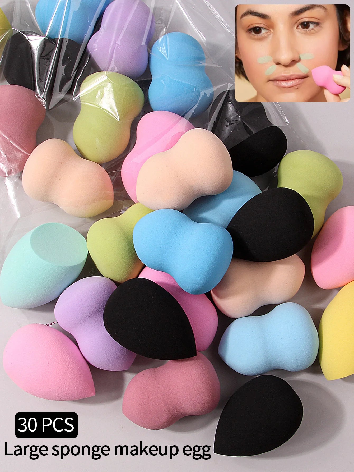 30pcs Powder Blending Makeup Sponge Beauty Egg Set  For Liquid Cream And Powder, Multicolor Without Latex Suitable For All