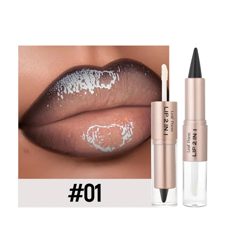 Black Brown Tapered Lip Liner Contour Pencil Double Head Mirror Plumping Lip Glaze Crystal Gloss Sexy Red Lips Tint Makeup New