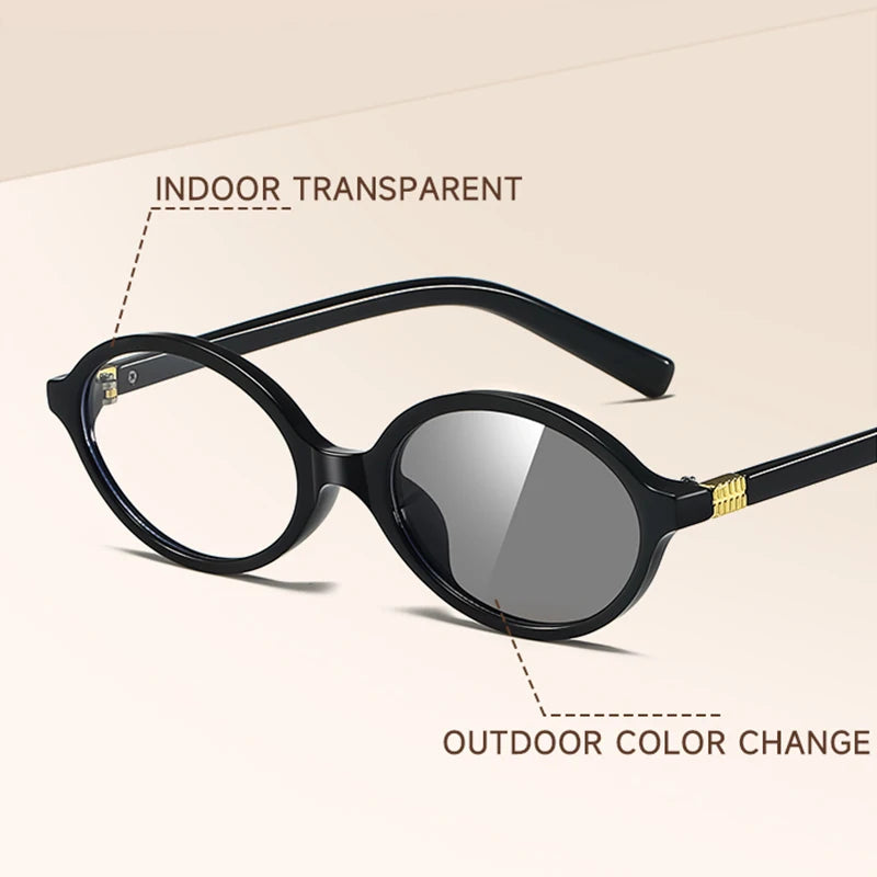 2025 BEAU FIVE New Women's Retro High-End Oval Frame Photochromic Glasses - Slimming and Suitable for Natural Looks F102