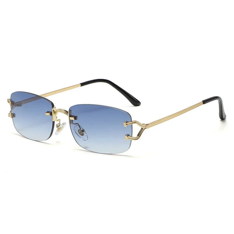 New Small Narrow Rimless Sunglasses Fashion Frameless Rectangle Tinted Lens Eyewear 90s Glasses for Women Men