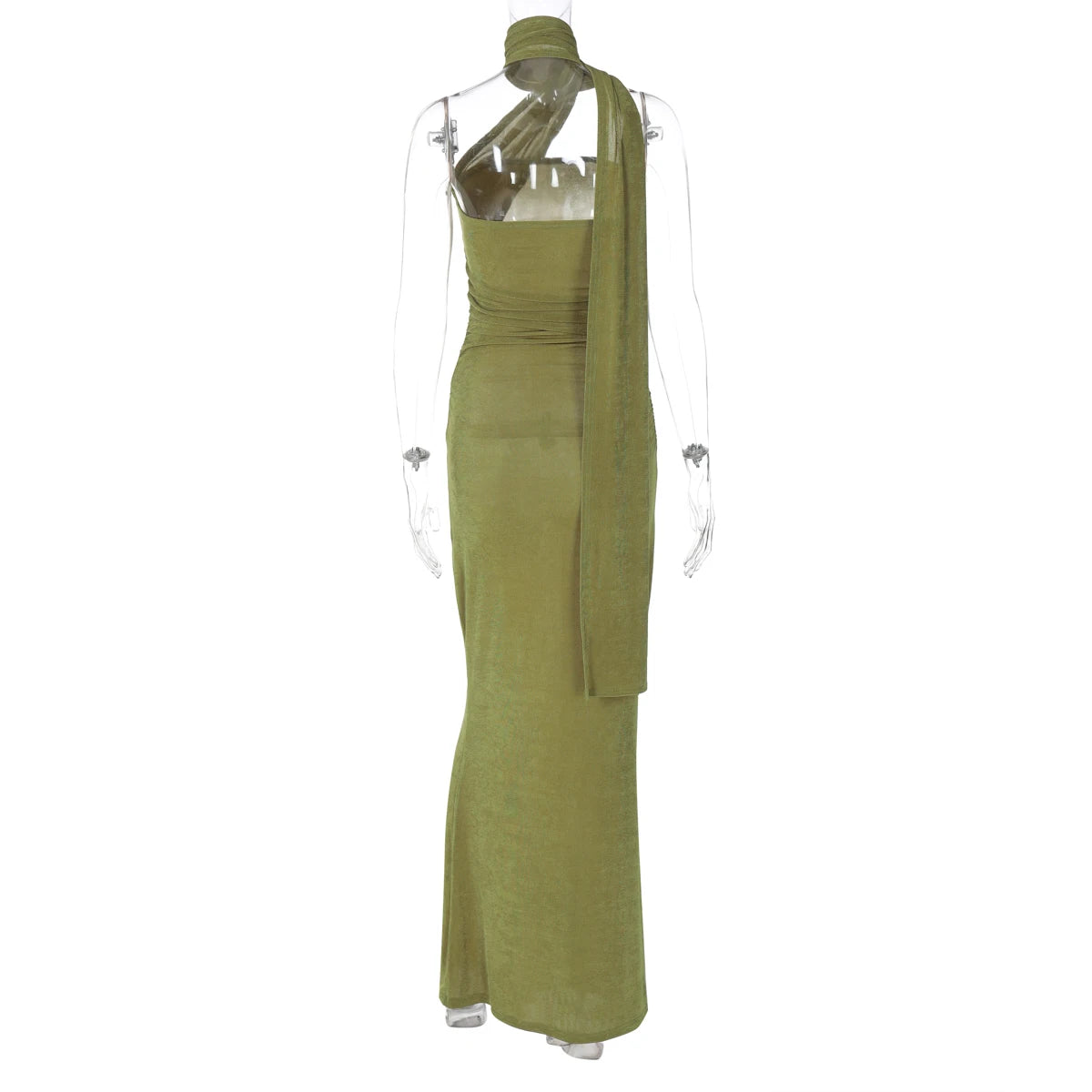 Hugcitar Halter Solid Sleeveless Backless Ruched Sexy Bodycon Maxi Prom Dress Summer Women Elegant Outfit Evening Party Birthday