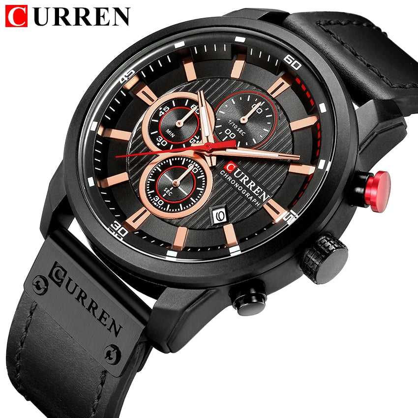 CURREN 8291 Mens Quartz Chronograph Watch Casual Leather Military Sport Fashion Gentleman Wristwatch