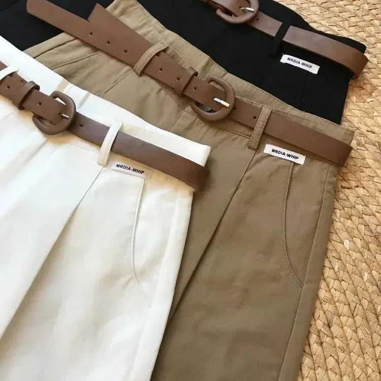 New Wide Leg Shorts for Women Summer Thin Cotton A Line Short Pants Office Lady Classic Loose Casual Zipper Women‘s Shorts