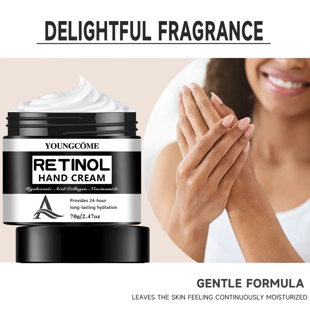 YOUNGCOME Retinol Hand Cream with Hyaluronic Acid & Collagen - 24-Hour Long-Lasting Hydrating Hand Moisturizer 40/70g