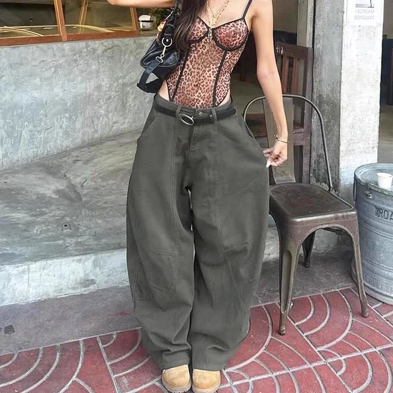Women GreenY2k Baggy Jeans Harajuku 90s Vintage Bent Knife Denim Trousers Japanese 2000s Style Jeans Pants Oversize Clothes
