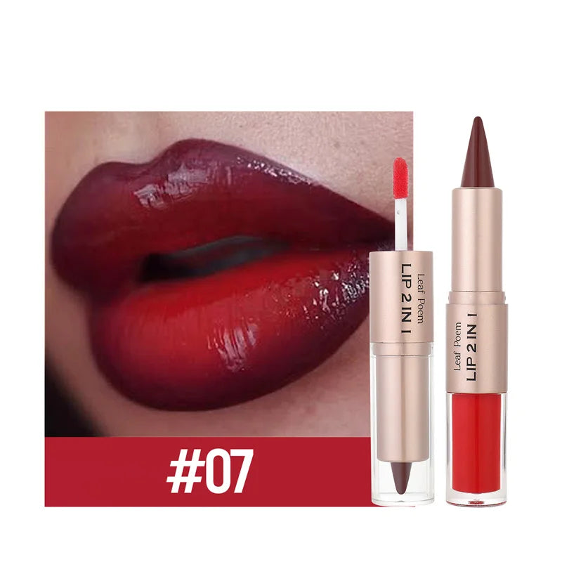 Black Brown Tapered Lip Liner Contour Pencil Double Head Mirror Plumping Lip Glaze Crystal Gloss Sexy Red Lips Tint Makeup New