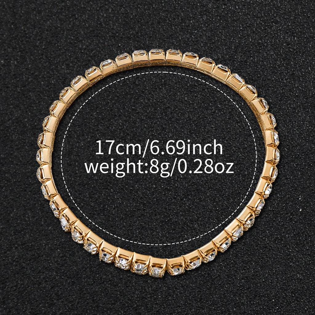 2PCS Fashion Full Diamond Women's Watch Gold Steel Band Analog Quartz Watches Bracelet Set