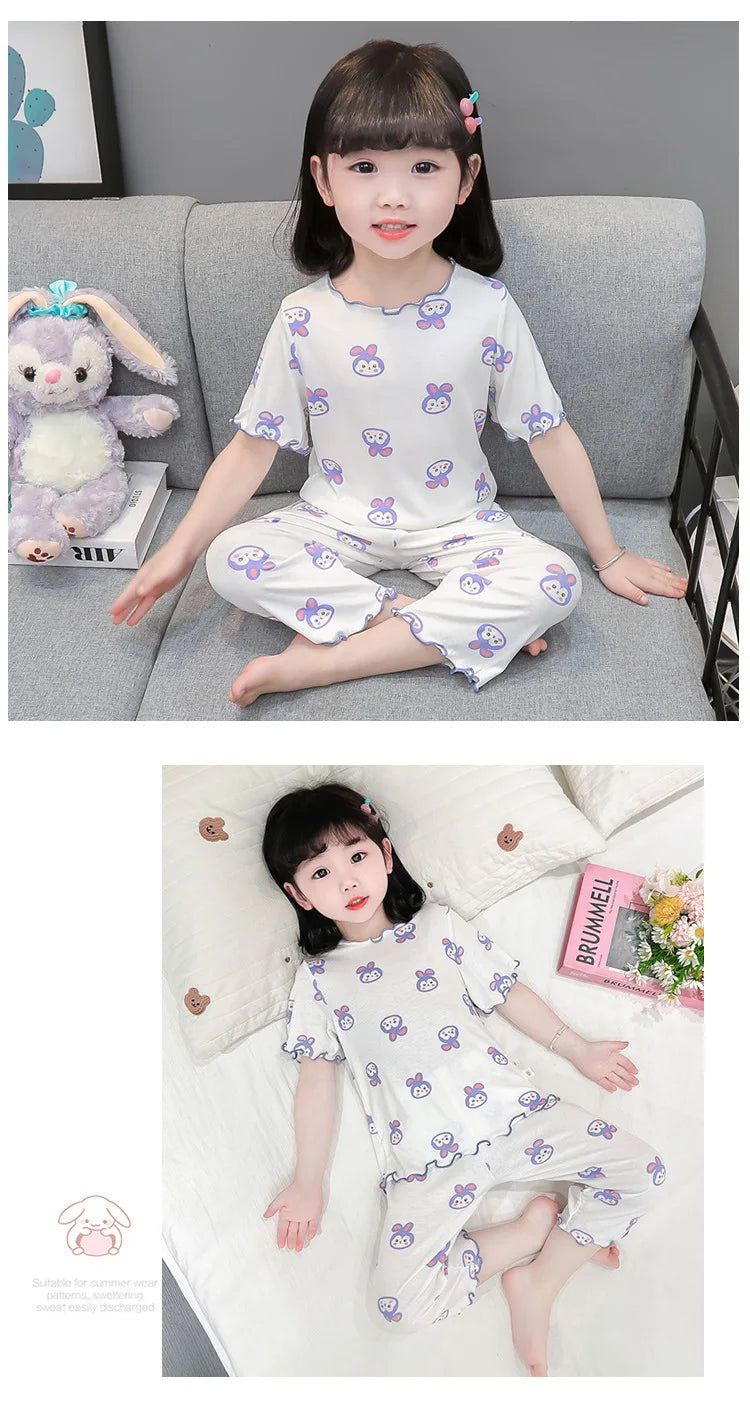Baby Pajamas Sets Cotton Child Pajamas Toddler Summer Sleeveless Baby Nightwear Pyjamas Kids Cartoon Homewear Clothes