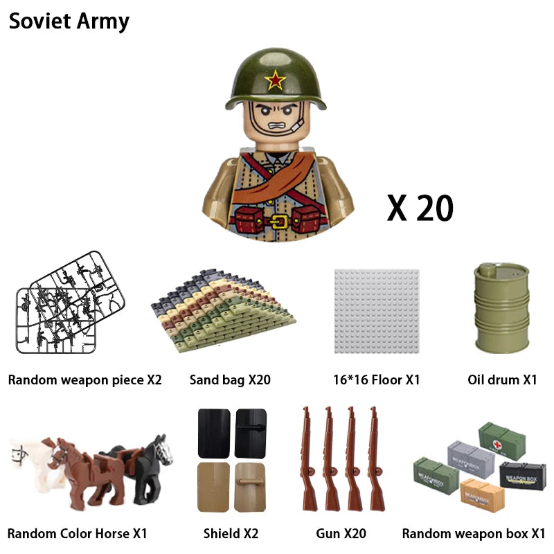 WWII Infantry Military Soldier War National Army Mini Gun Weapon Models Building Blocks Building Blocks Toys for Kids
