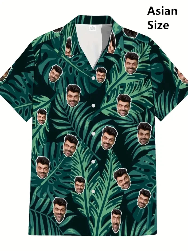 Face Photo Beer Shirts For Men Clothing Custom 3D Print Hawaii Beach Shirt Y2k Top 90s Vintage Clothes Lapel Short Sleeve Blouse