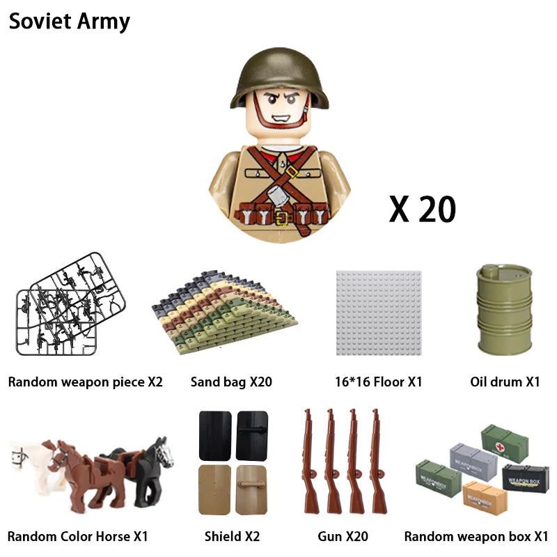 WWII Infantry Military Soldier War National Army Mini Gun Weapon Models Building Blocks Building Blocks Toys for Kids