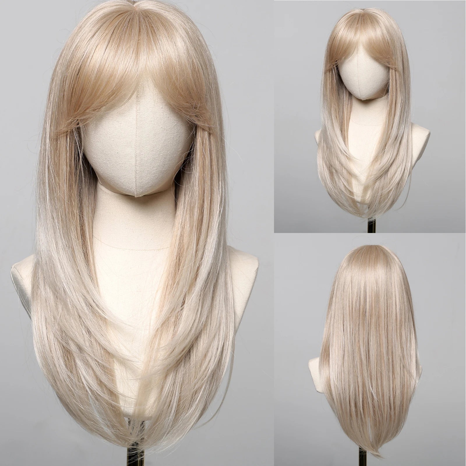 ALAN EATON Long Brown Highlight Synthetic Wigs Layered Straight Hair Wig Realistic Fake Hair for Daily Wear High Temperature Wig