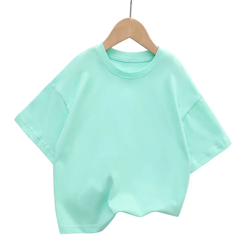Summer Children's Short Sleeved T-shirt New Fashion Kids Shoulder Down T-shirt Top Cotton Trendy Student  Tee 2-12 Years Old