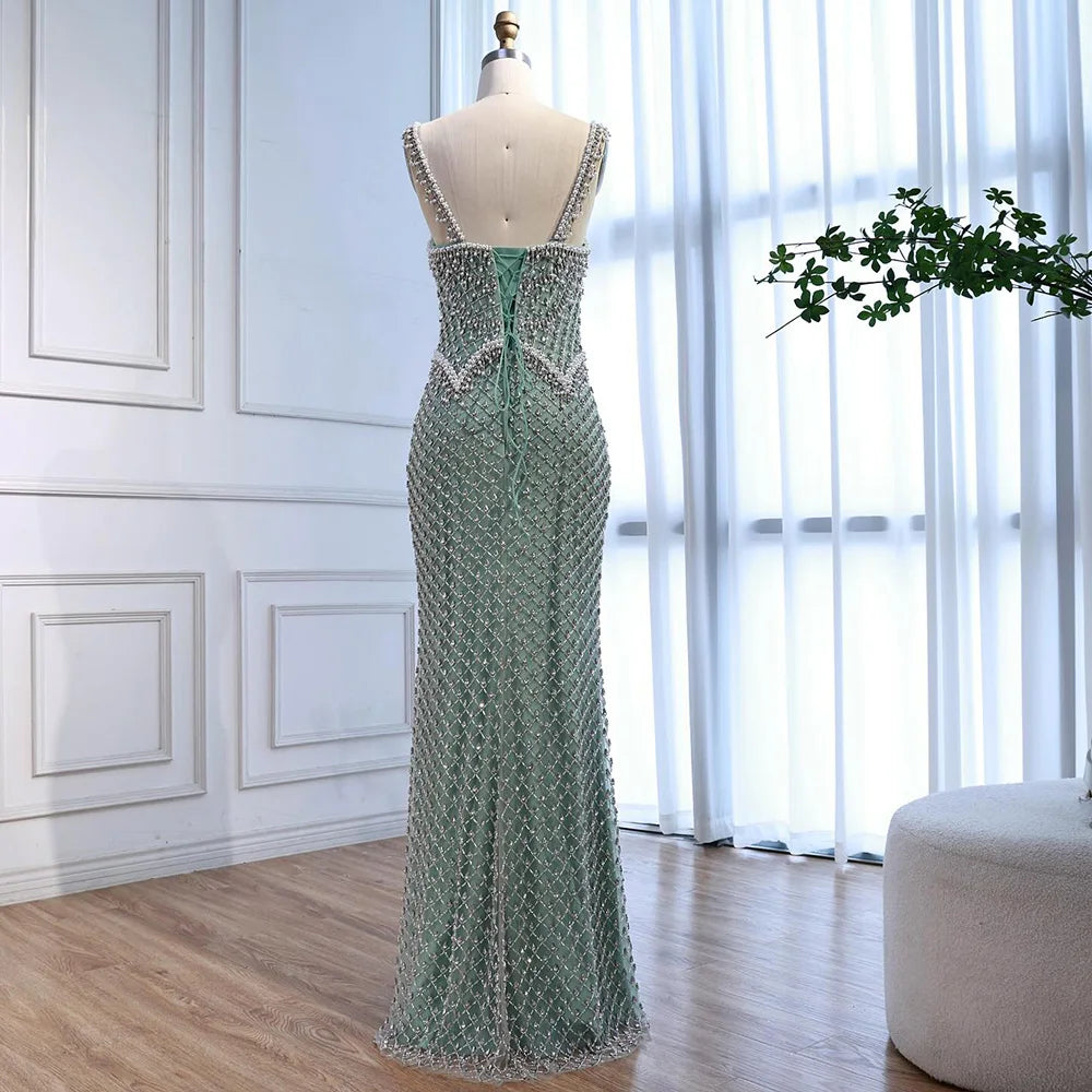 Luxury Sliver Designer Evening Dresses with Sparkling Crystal Gowns For Woman wedding party Serene Hill 2025 Customized LA72919