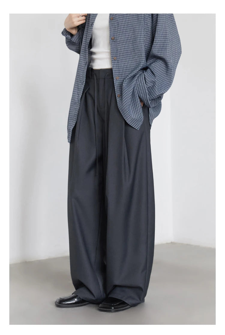 CHIC VEN Women Pants Solid Loose Casual Wide Leg Pant Drawstring Pleated Female Suit Trousers Office Ladies Sping Autumn 2025